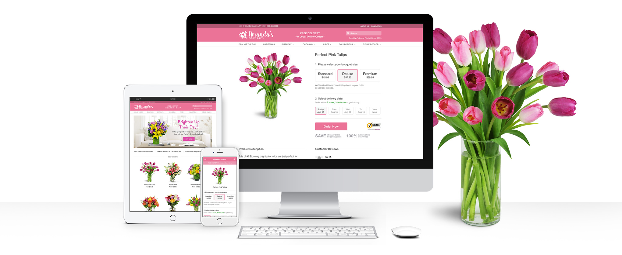 Florist websites displayed on desktop computer, tablet and smart phone